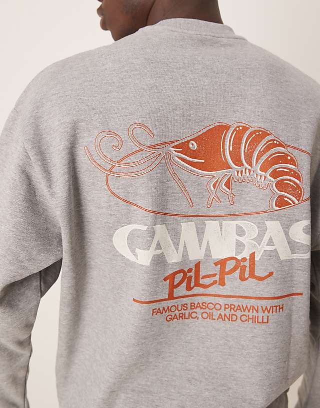 ASOS DESIGN Oversized Sweatshirt With Shrimp Prints In Grey Marl