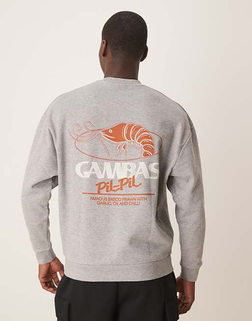 ASOS DESIGN Oversized Sweatshirt With Shrimp Prints In Grey Marl