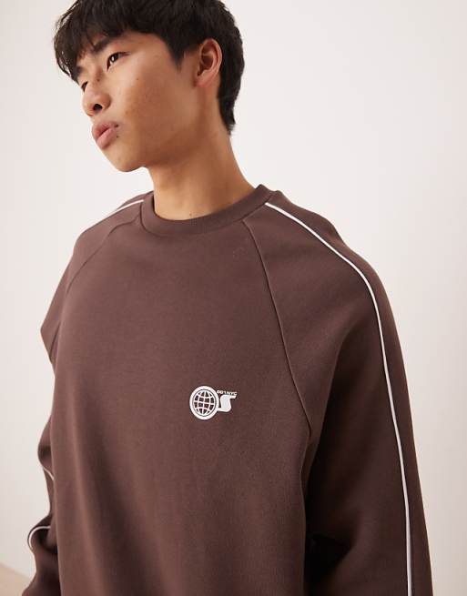 ASOS DESIGN Oversized Sweatshirt With Sporty Print In Brown
