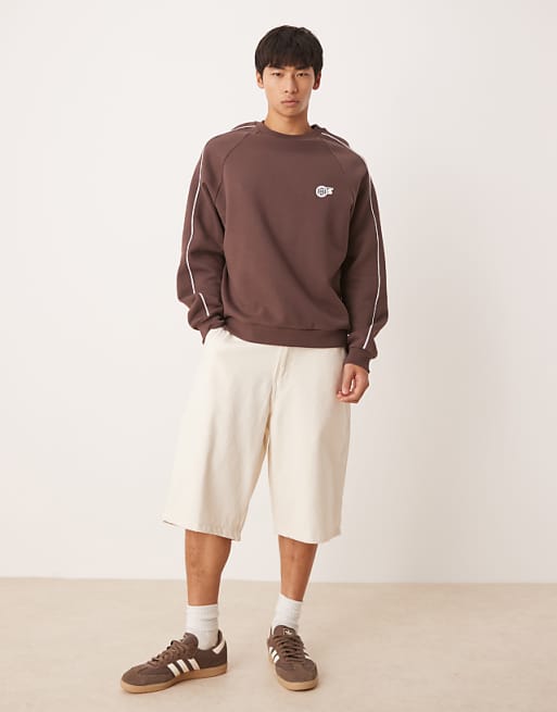 ASOS DESIGN Oversized Sweatshirt With Sporty Print In Brown