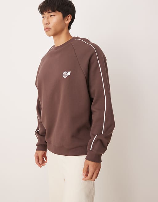 ASOS DESIGN Oversized Sweatshirt With Sporty Print In Brown