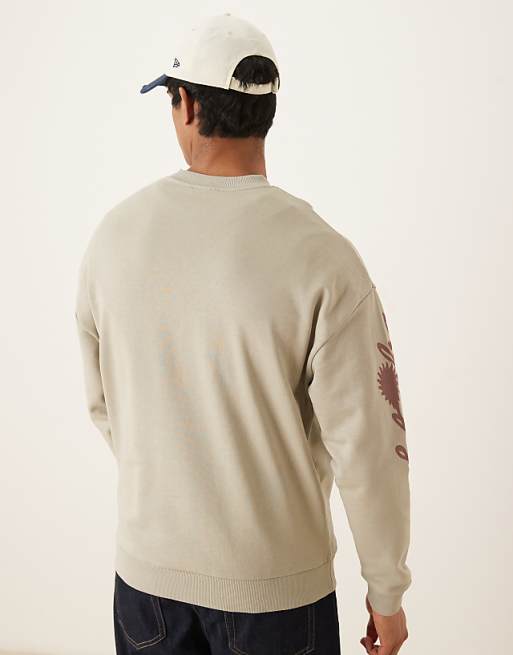 ASOS DESIGN Oversized Sweatshirt With Text Sleeve Prints In Stone