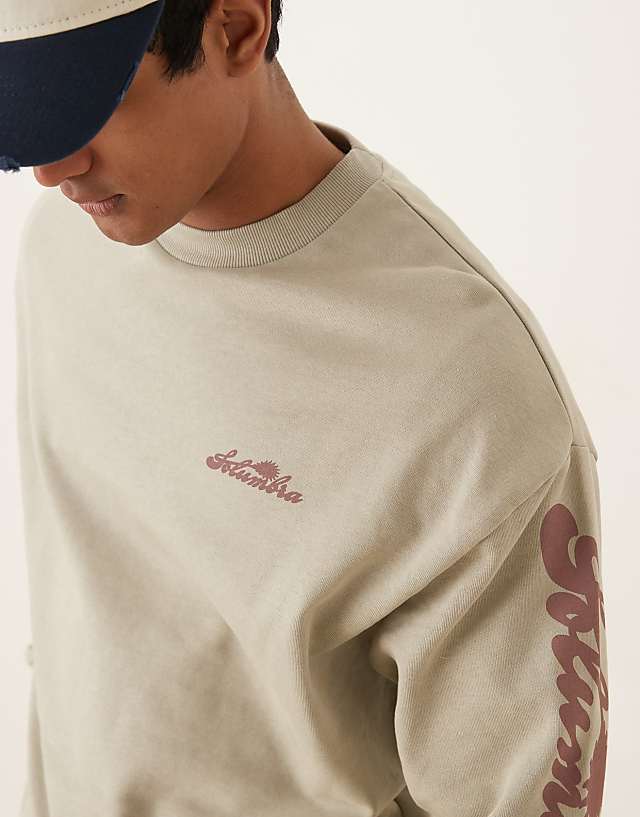 ASOS DESIGN Oversized Sweatshirt With Text Sleeve Prints In Stone