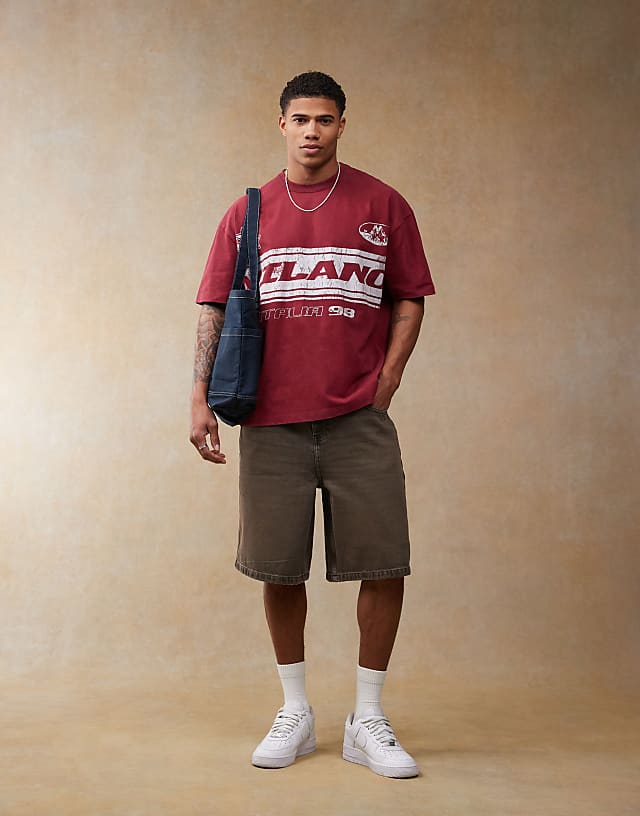 ASOS DESIGN Oversized T-shirt With Front Chest Print In Burgundy