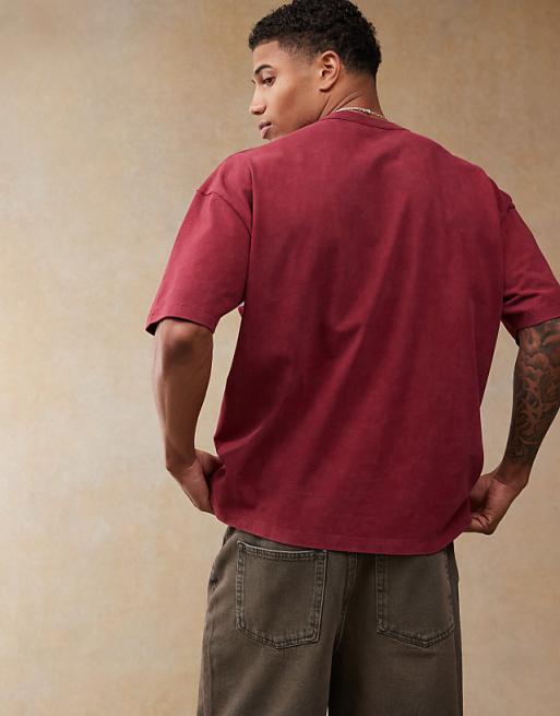 ASOS DESIGN Oversized T-shirt With Front Chest Print In Burgundy