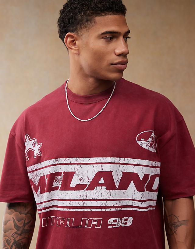 ASOS DESIGN oversized t-shirt with front chest print in burgundy