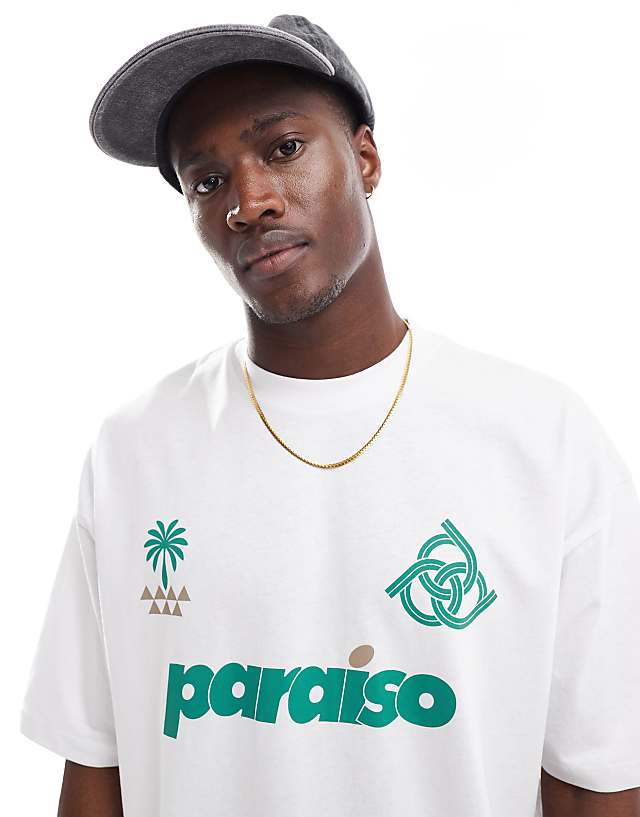 ASOS DESIGN Oversized T-shirt With Paraiso Front Print In White