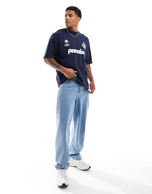 ASOS DESIGN Oversized T-shirt With Paraiso Front Print In Navy