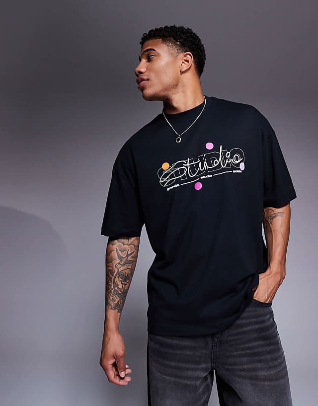ASOS DESIGN oversized t-shirt with puff text graphic in black