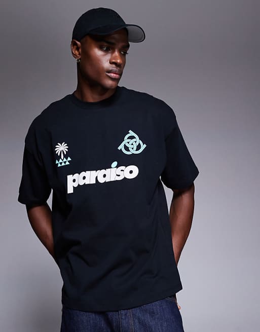 ASOS DESIGN oversized t-shirt with sports graphic in black