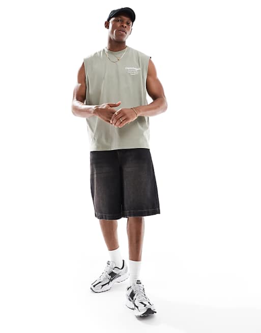 ASOS DESIGN Oversized Tank With Copenhagen Text Graphic In Grey Green
