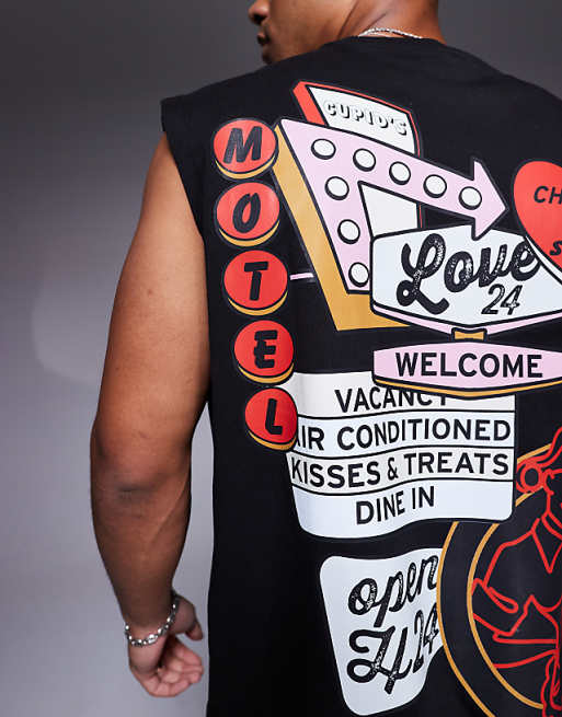 ASOS DESIGN Oversized Tank With Motel Graphic In Black