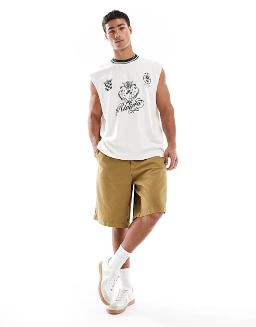 ASOS DESIGN Oversized Tank With Sports Graphic In Off White