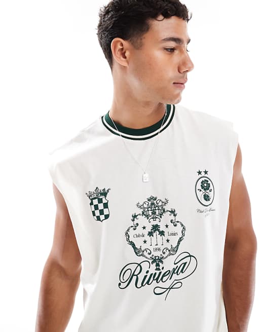 ASOS DESIGN Oversized Tank With Sports Graphic In Off White