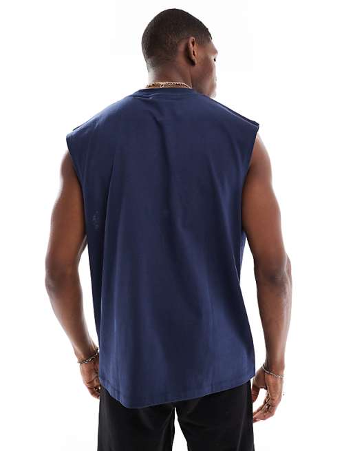 ASOS DESIGN Oversized Tank With Sports Graphic In Navy