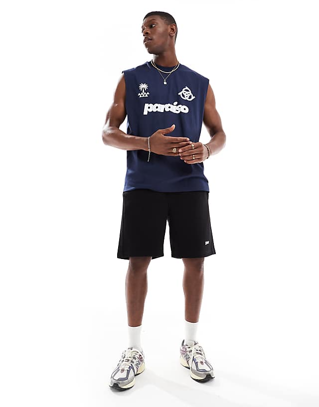 ASOS DESIGN Oversized Tank With Sports Graphic In Navy