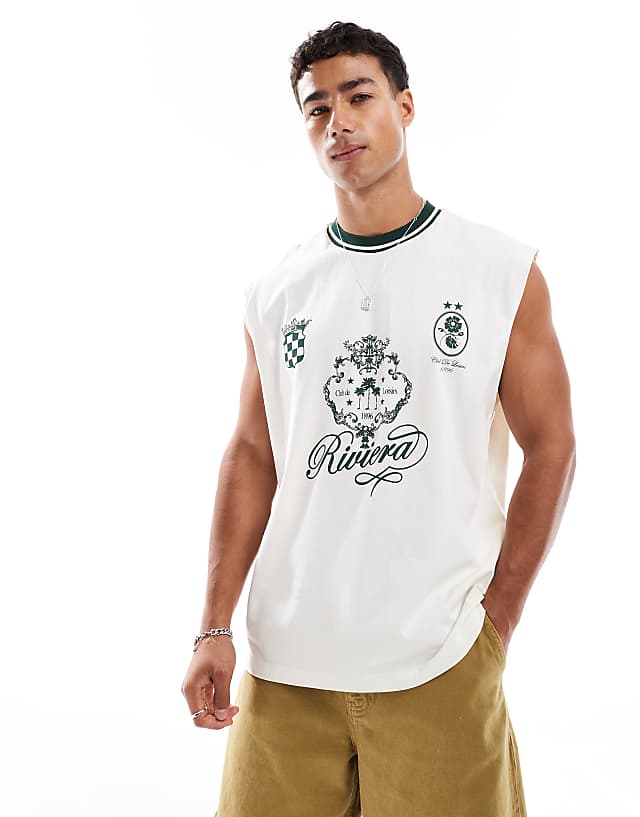 ASOS DESIGN Oversized Tank With Sports Graphic In Off White