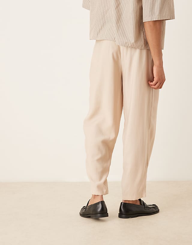 ASOS DESIGN Oversized Tapered Smart Trousers In Beige