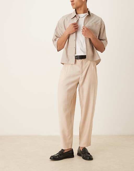 ASOS DESIGN oversized tapered smart trousers in beige
