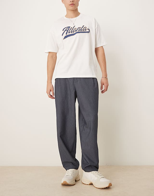 ASOS DESIGN Oversized Tapered Smart Trousers In Pinstripe In Navy