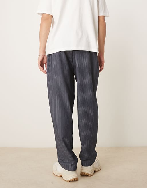 ASOS DESIGN Oversized Tapered Smart Trousers In Pinstripe In Navy