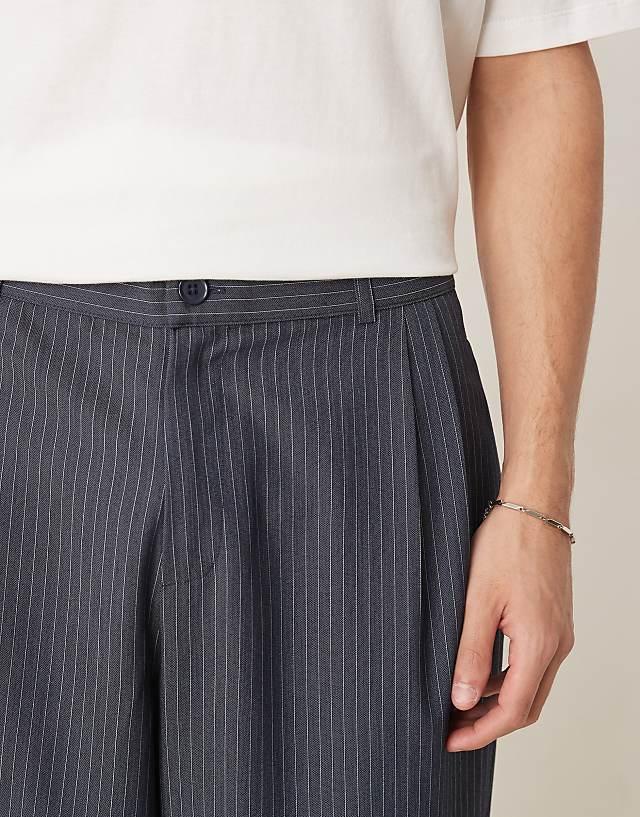 ASOS DESIGN Oversized Tapered Smart Trousers In Pinstripe In Navy