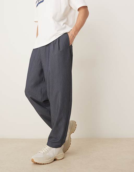 ASOS DESIGN oversized tapered smart trousers in pinstripe in navy