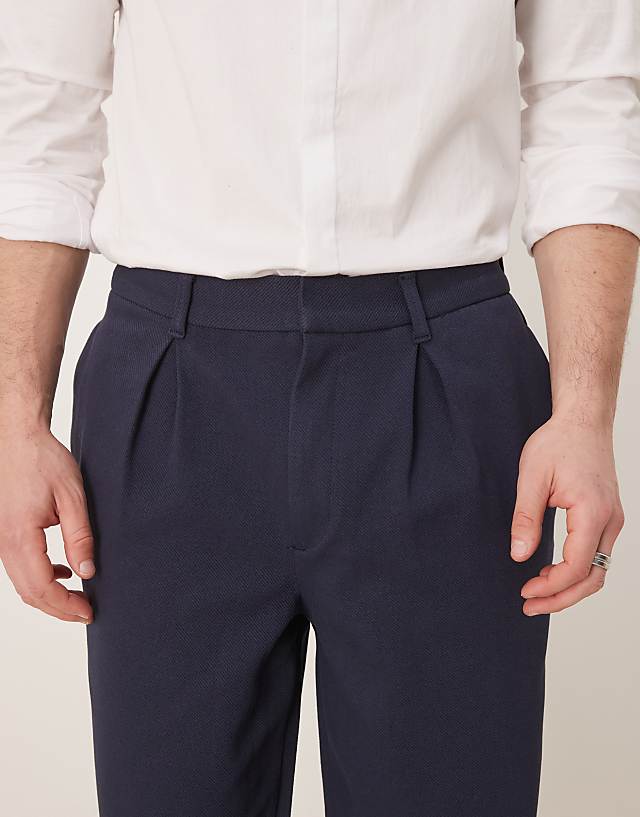 ASOS DESIGN Oversized Tapered Trouser With Pleat In Navy