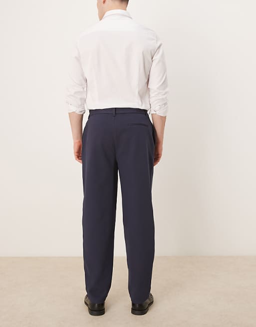 ASOS DESIGN Oversized Tapered Trouser With Pleat In Navy