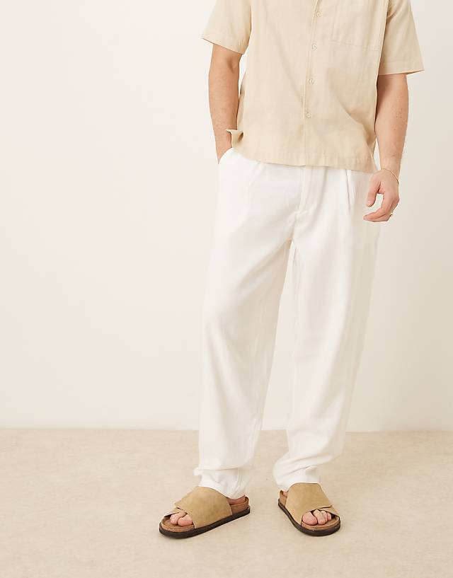 ASOS DESIGN Oversized Tapered Trouser With Waistband Detail In White