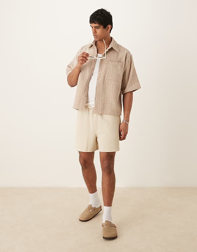 ASOS DESIGN Oversized Textured Shorts In Beige