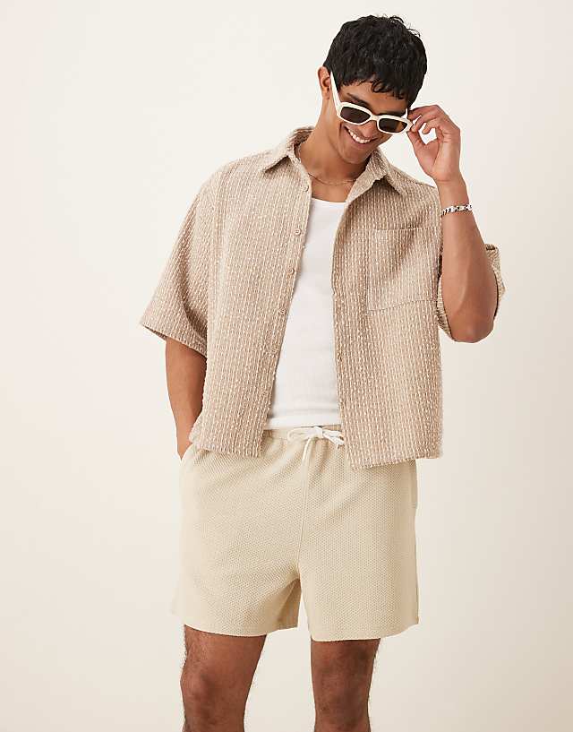 ASOS DESIGN oversized textured shorts in beige