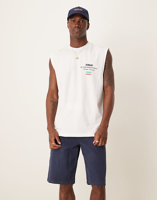 ASOS DESIGN Oversized Vest In White With Limoncello Print