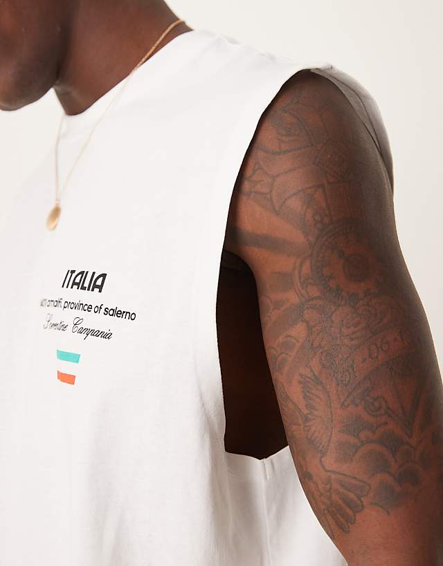 ASOS DESIGN Oversized Vest In White With Limoncello Print