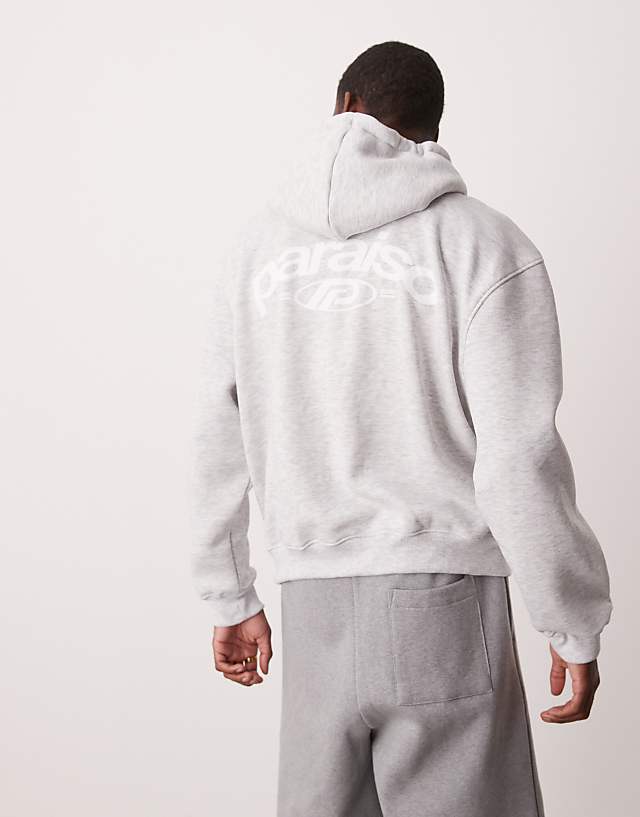 ASOS DESIGN Oversized Zip Through Hoodie With Print Detail In Grey Marl
