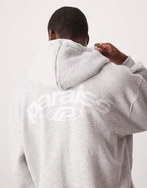 ASOS DESIGN oversized zip through hoodie with print detail in grey marl