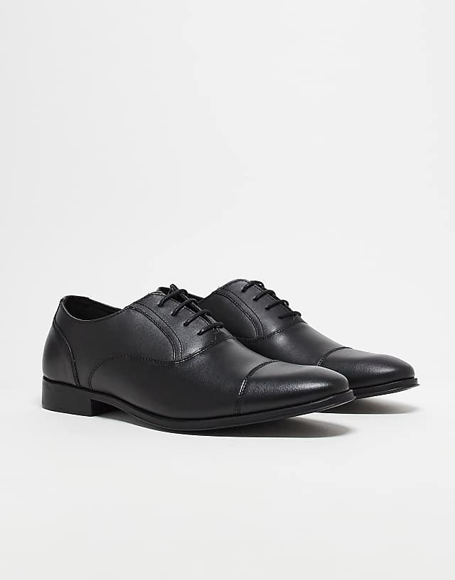 ASOS DESIGN Oxford Shoes In Black Leather With Toe Cap