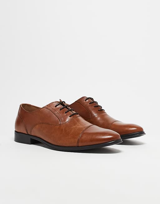 ASOS DESIGN Oxford Shoes In Tan Leather With Toe Cap
