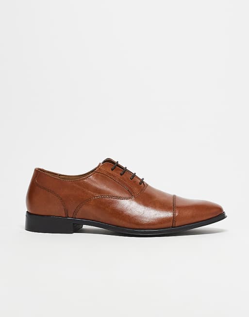 ASOS DESIGN Oxford Shoes In Tan Leather With Toe Cap