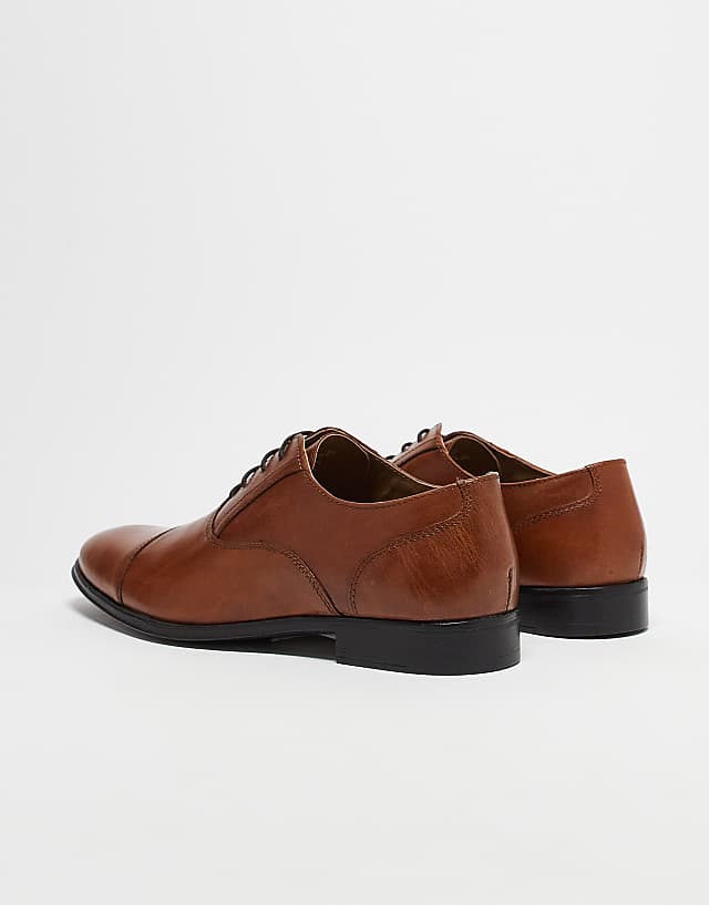 ASOS DESIGN Oxford Shoes In Tan Leather With Toe Cap