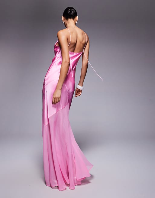 ASOS DESIGN Panelled Satin Maxi Dress With Chiffon Skirt In Pink