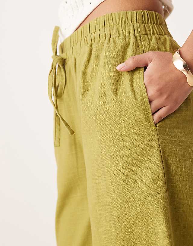 ASOS DESIGN Petite Linen Look Pull On Trousers In Olive