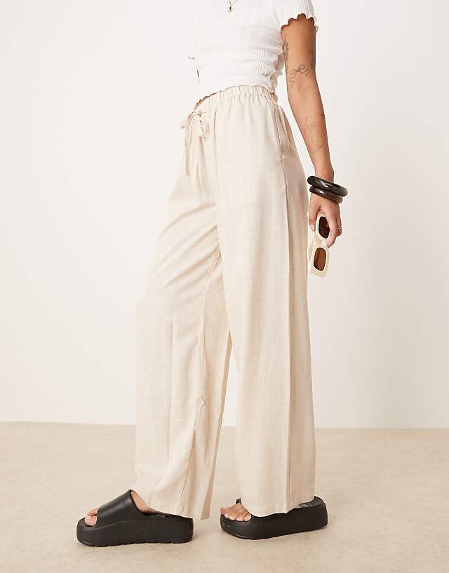 ASOS DESIGN Petite Pull On Trousers With Linen In Stone