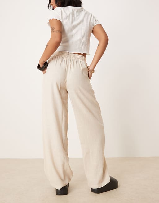 ASOS DESIGN Petite Pull On Trousers With Linen In Stone