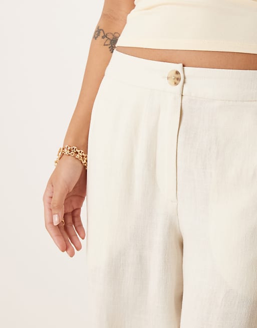 ASOS DESIGN Petite Relaxed Straight Leg Trousers With Linen In Off White