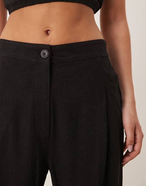 ASOS DESIGN Pleat Front Tapered Trousers With Linen In Black