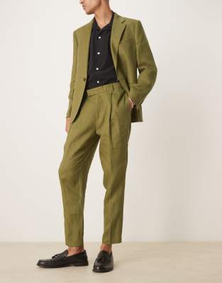 ASOS DESIGN Premium 100% Linen Slim Suit In Green