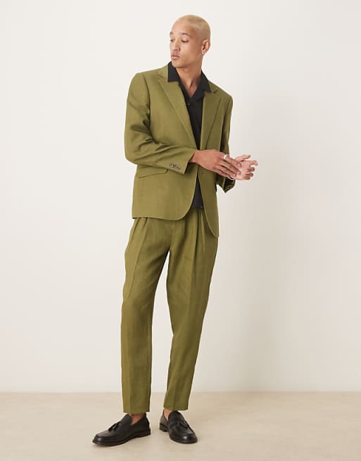 ASOS DESIGN Premium 100% Linen Slim Suit In Green