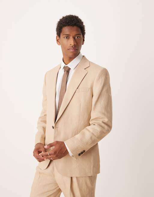 ASOS DESIGN Premium 100% Linen Slim Suit In Stone
