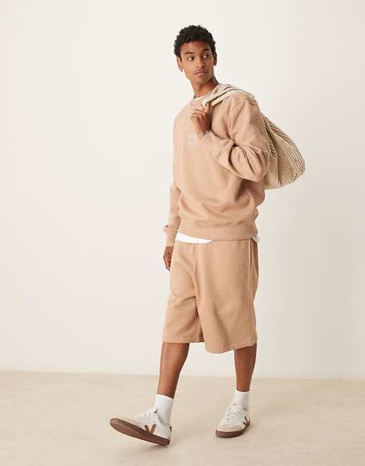 ASOS DESIGN Premium Heavyweight Crew With Embroidery In Neutral - BEIGE